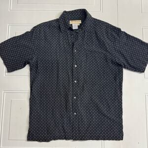 Vintage Norm Thompson Men’s Black Silk Button Up Short Sleeve Shirt Size Medium
